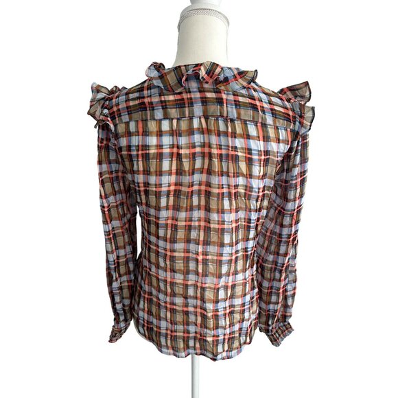 MAEVE Plaid Ruffle Anthropologie Blouse Top Size 4 - Picture 6 of 6